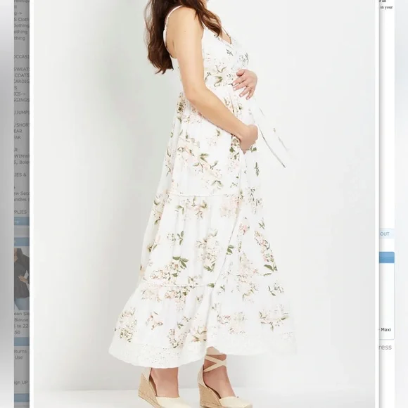 White Floral Print Crochet Detail Maternity Maxi Dress by Motherhood Maternity M - Picture 2 of 6